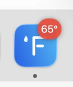 The Forecast Bar icon in the macOS Dock with a red badge on its corner reading 65 degrees